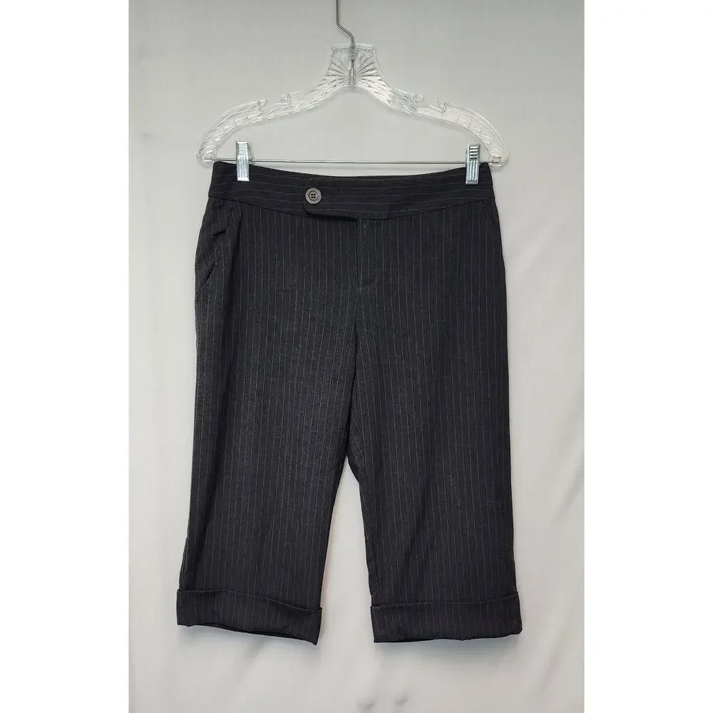 E by Eci Bermuda Cuff Hem Striped Denim Dress Pants Size 4 Color Gray/Blue - Picture 2 of 7